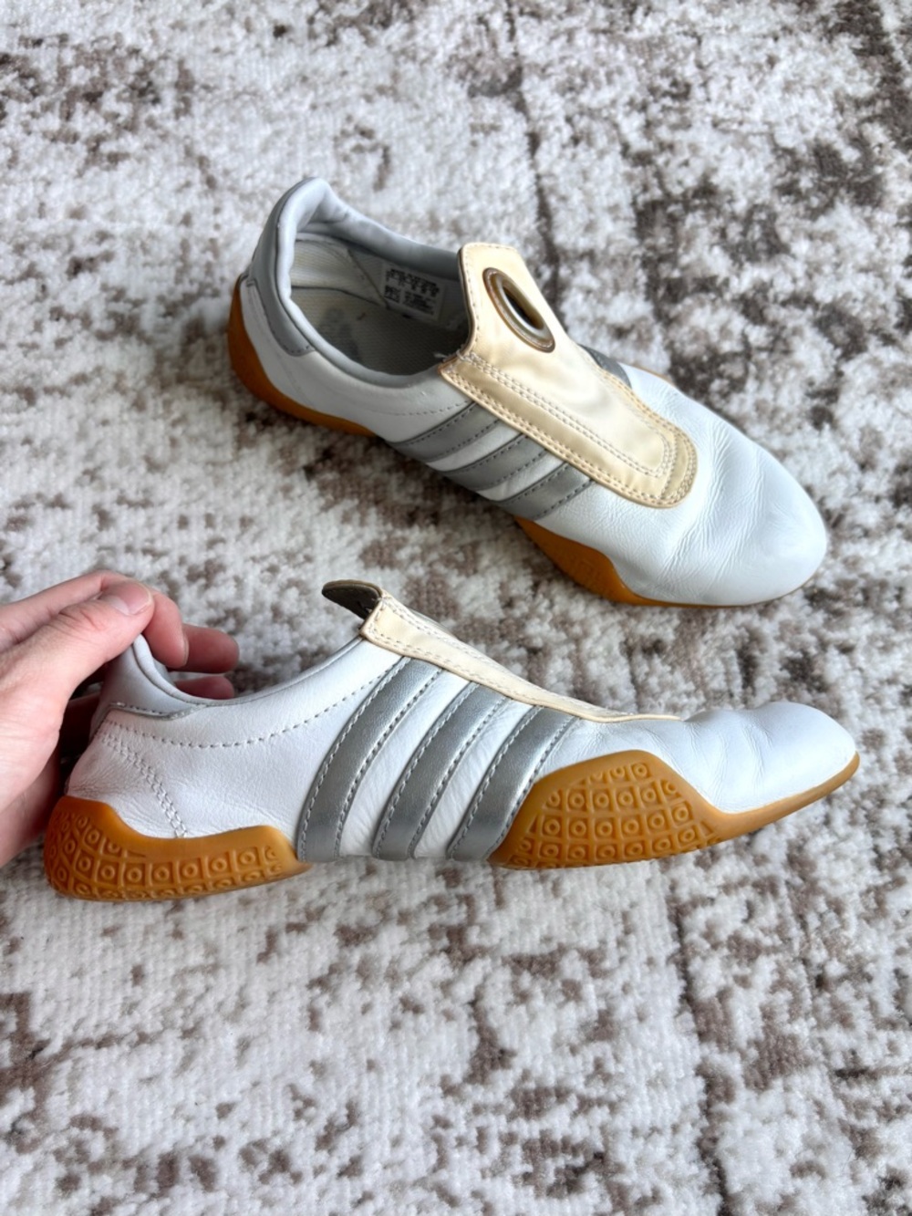Vintage Y2K Adidas Archive MEI 2000s Taekwondo White and Silver Stripes Sneakers - Picture 3 of 10